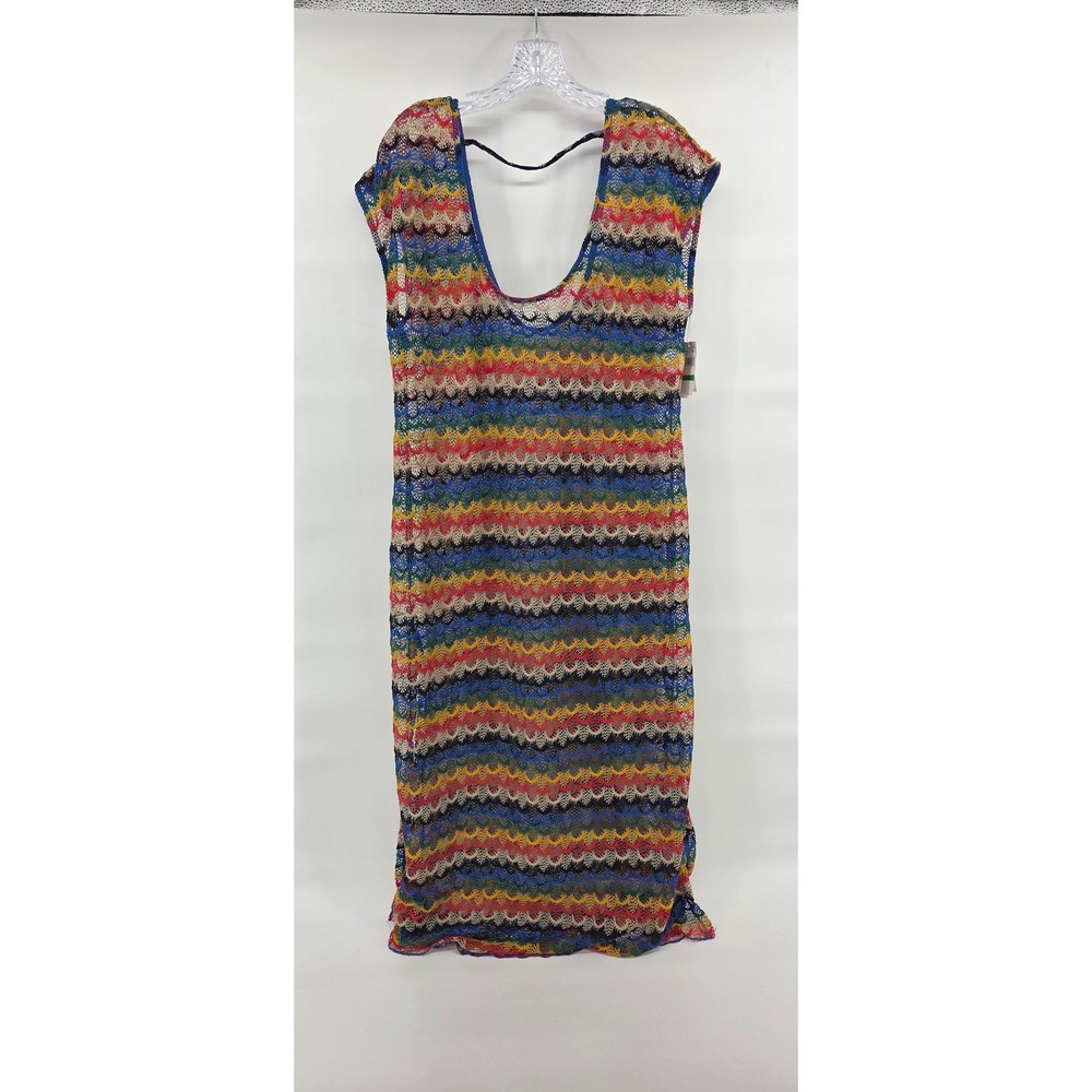 Trina Turk Coverup Large Rainbow Chevron Crochet‎ Knit Boho Eclectic NWT